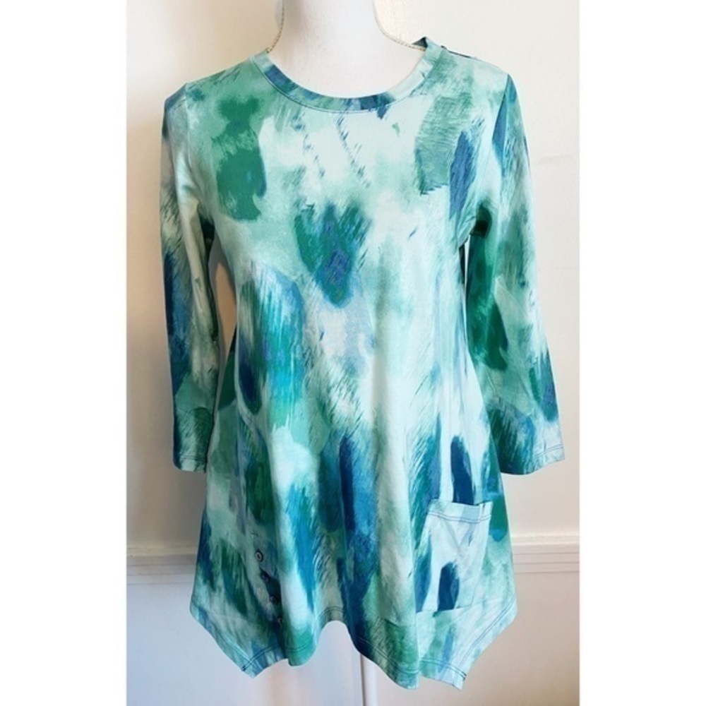 LOGO Lori Goldstein • Cozumel Blue Button Blouse